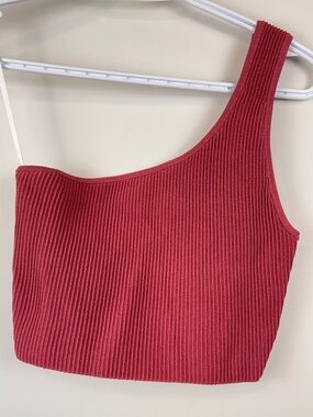 Babaton Sculpt Knit One Shoulder Crop Top Pink Ribbed Tank Size Small